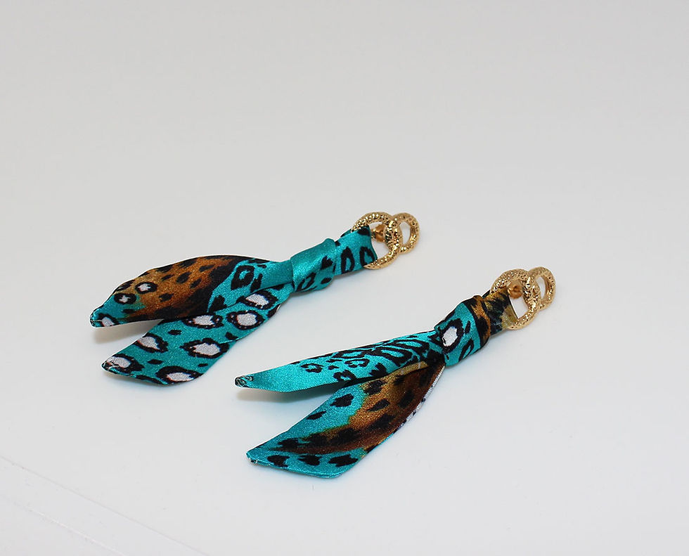 Thumbnail: Turquoise Leopard silk tie earring