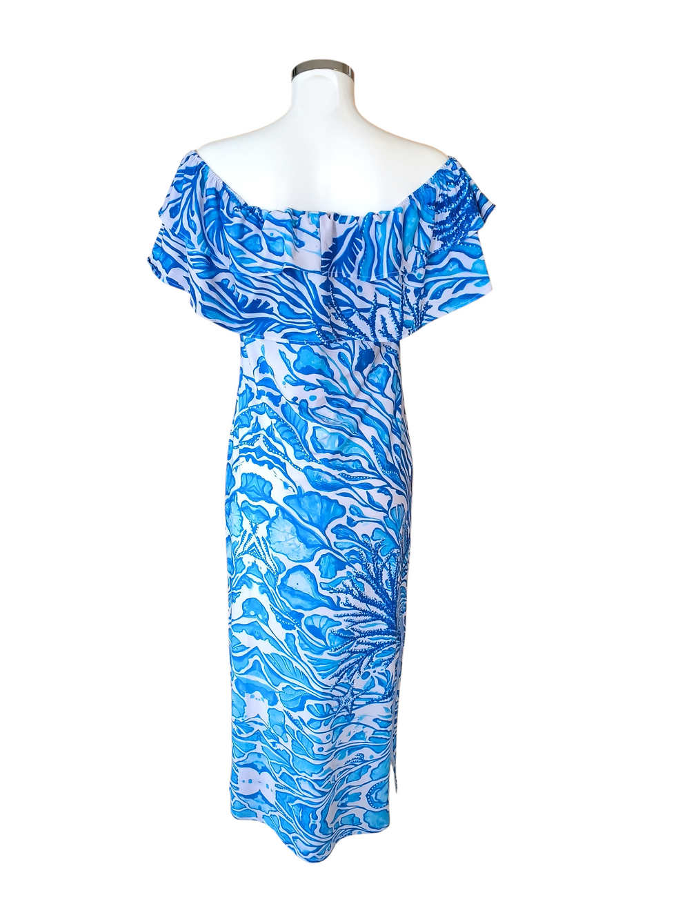 Miniatura: Blue Coral long ruffle shoulder dress