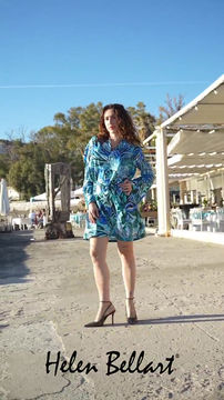 Thumbnail: Turquoise coral midi dress with bell sleeve 