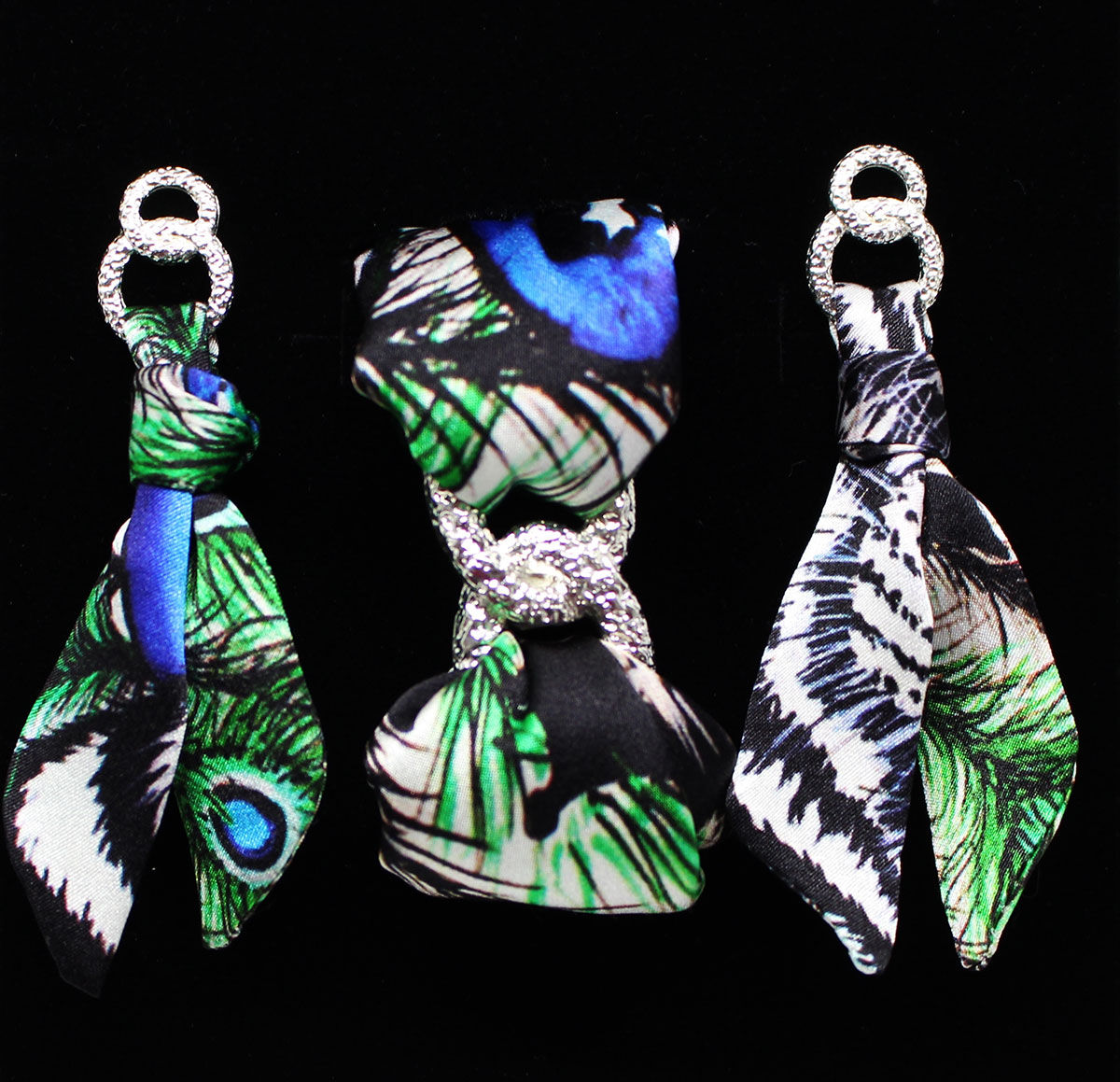 White Tiger silk tie earring & bracelet