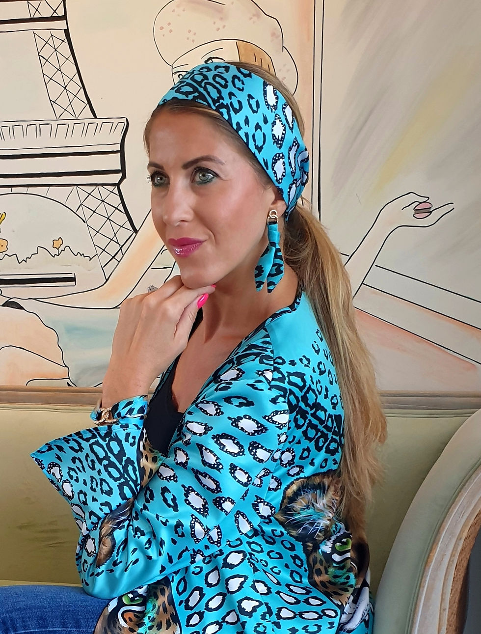 Miniatura: Pulsera de seda Infinity Leopard Turquesa