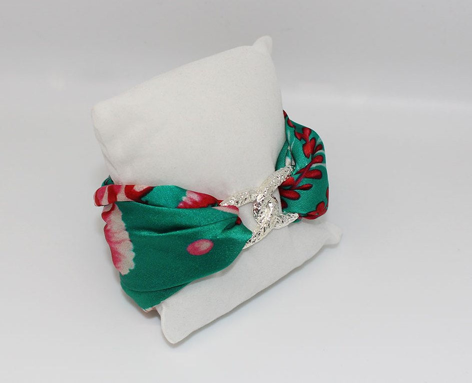 Thumbnail: Pink Seahorse silk tie earring & bracelet