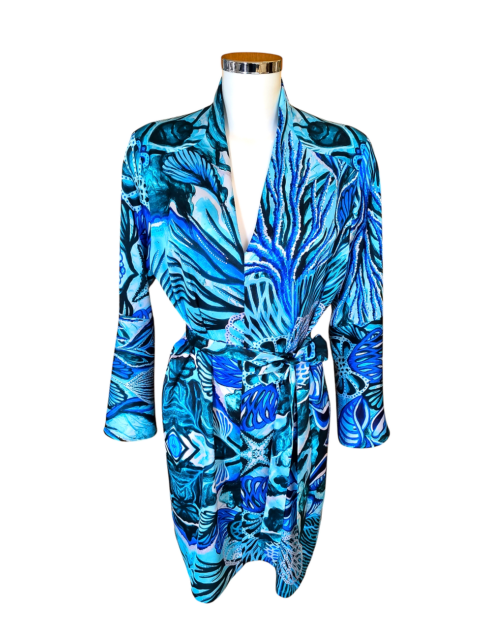 Miniatura: Turquoise coral midi dress with bell sleeve 