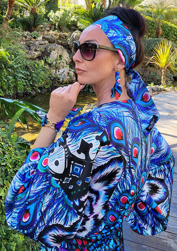 Miniatura: Pendiente de lazo de tigre y pavo real