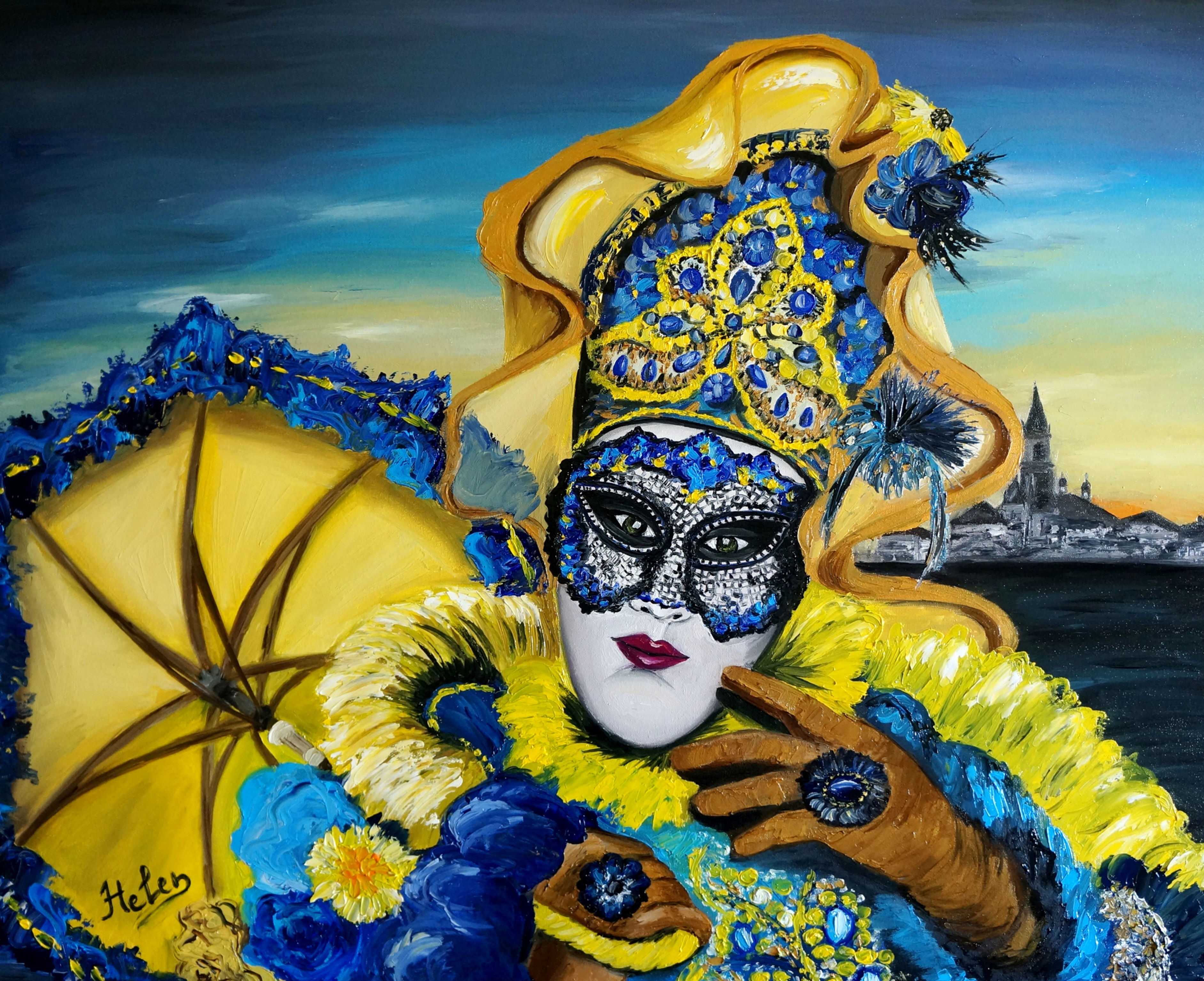 Golden venetian mask artwork