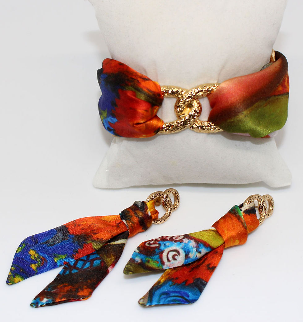 Thumbnail: Tropical Girl silk tie earring & bracelet