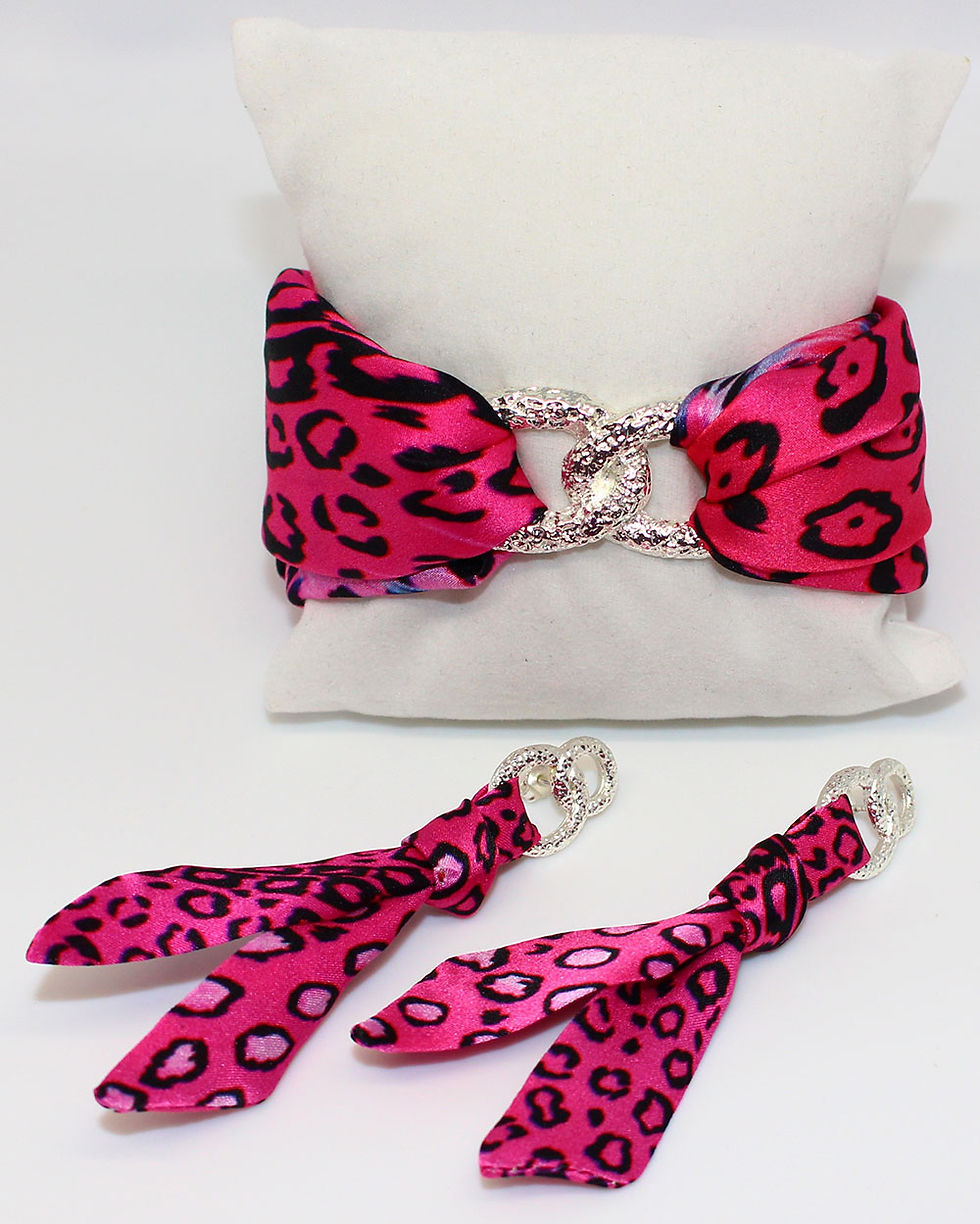 Thumbnail: Pink Leopard silk tie earring