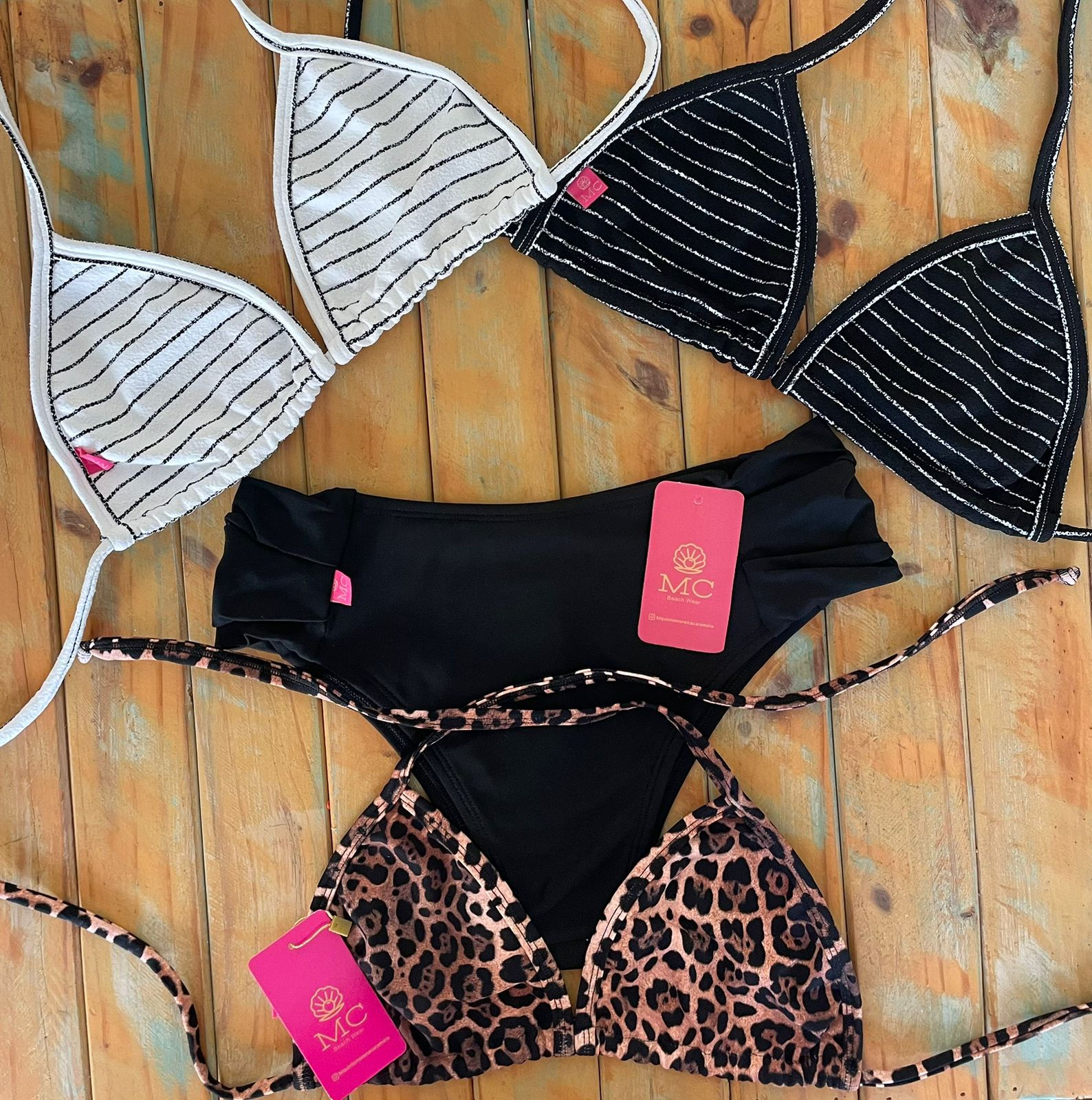 Combo Cort onça/preto listra branca/preto listra bra e Calcinha Bombom