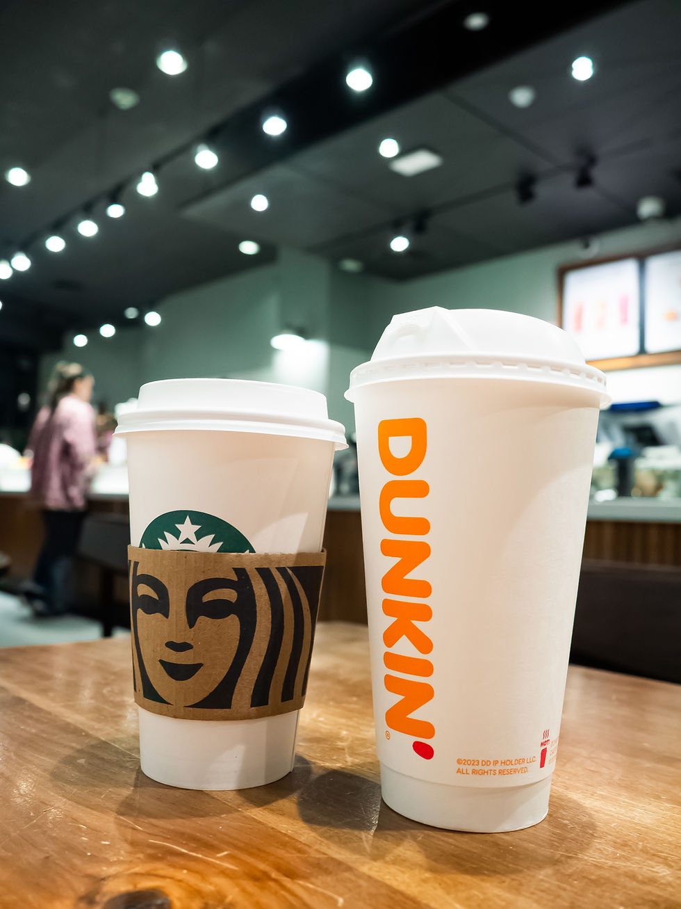 Picture of starbucks cup and dunkin cup