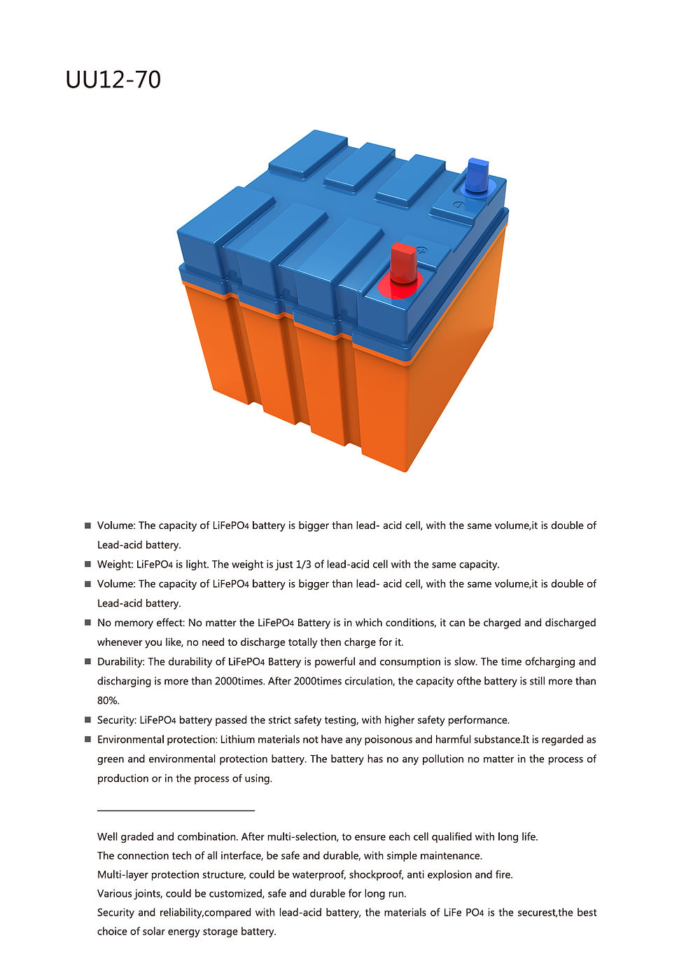Thumbnail: Lithium iron phosphate battery (LiFePO4) 70Ah 12V
