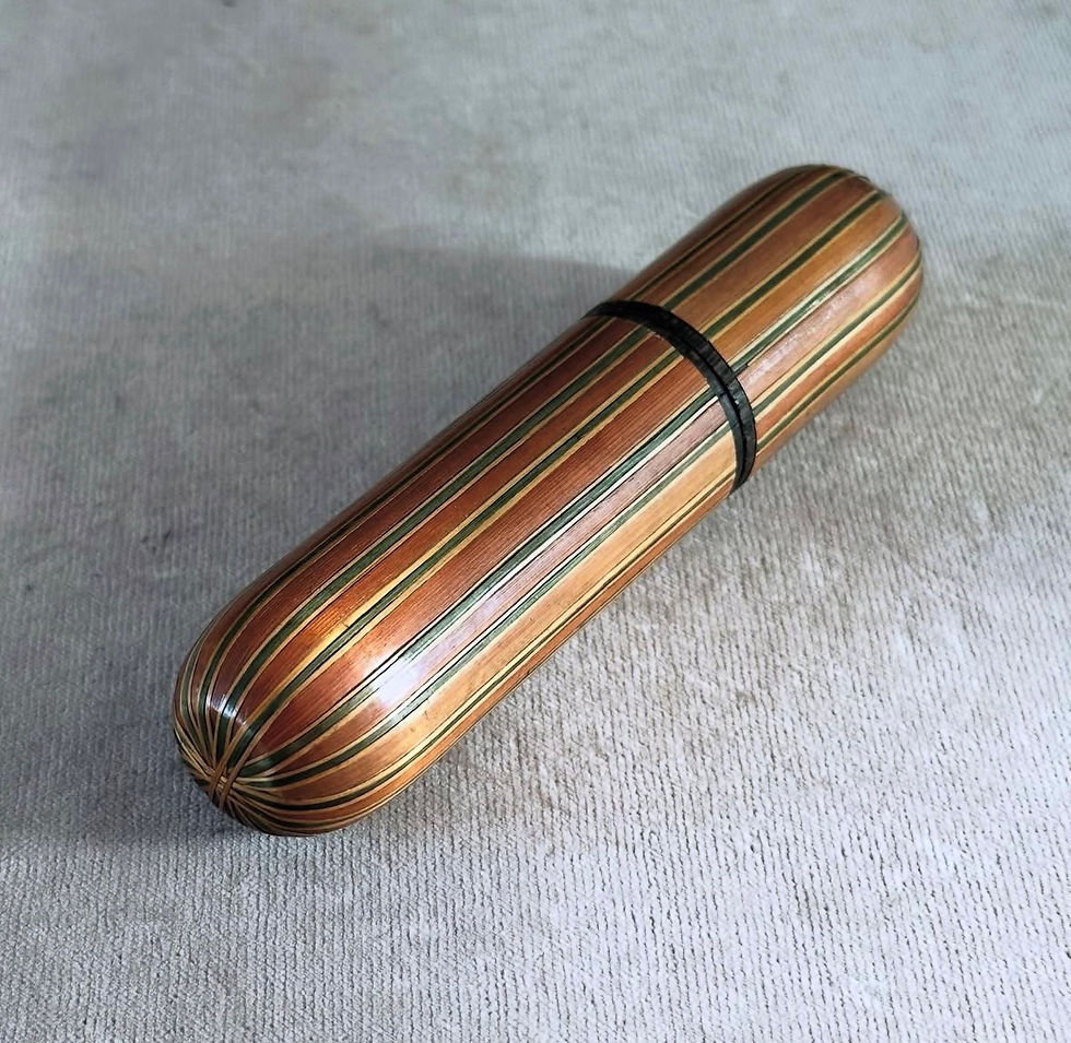 Thumbnail: A Napoleonic POW Striped Straw Work Spectacles Case, c.1815