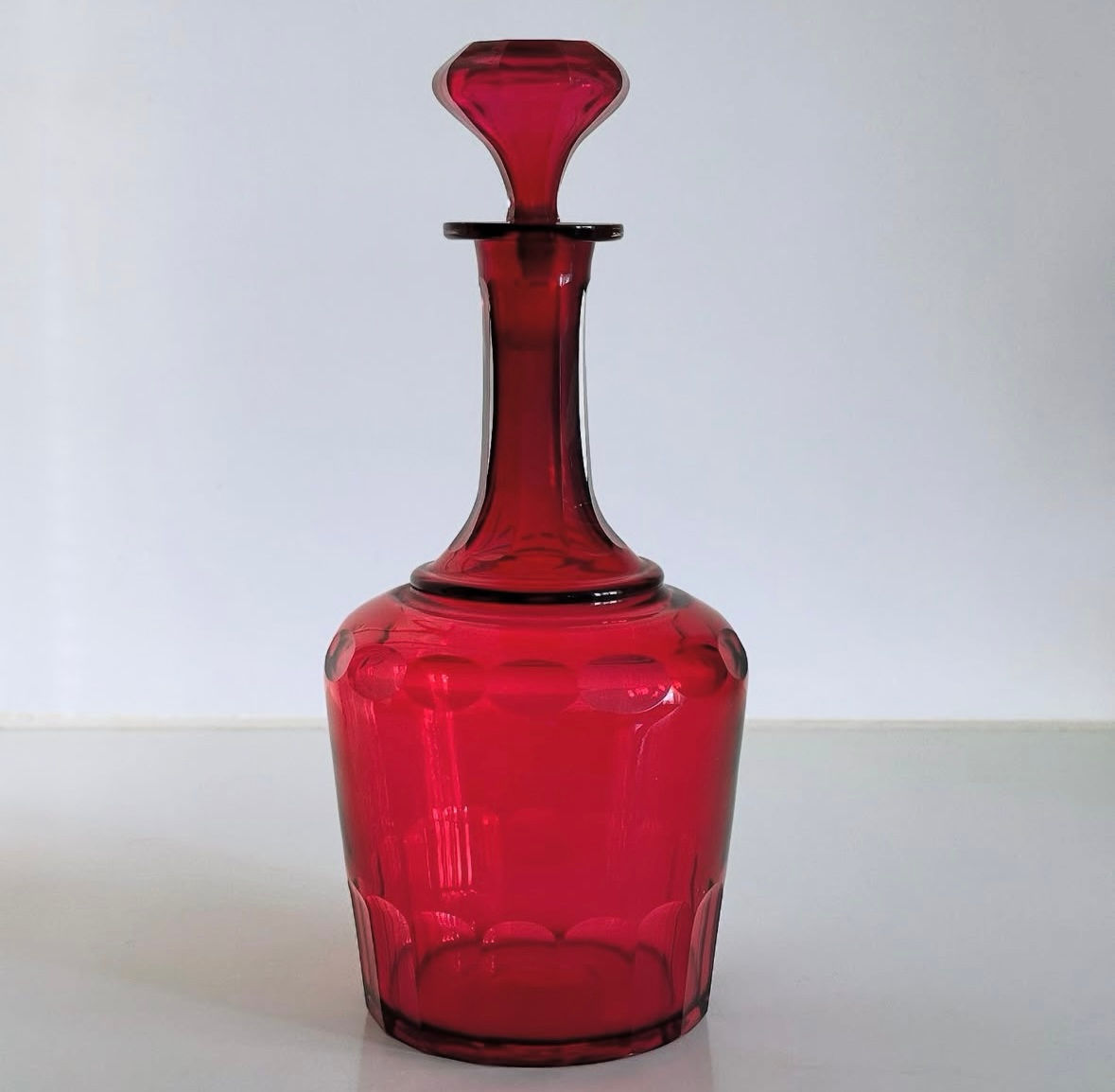 A Faceted Cranberry Glass Decanter and Stopper, c.1880