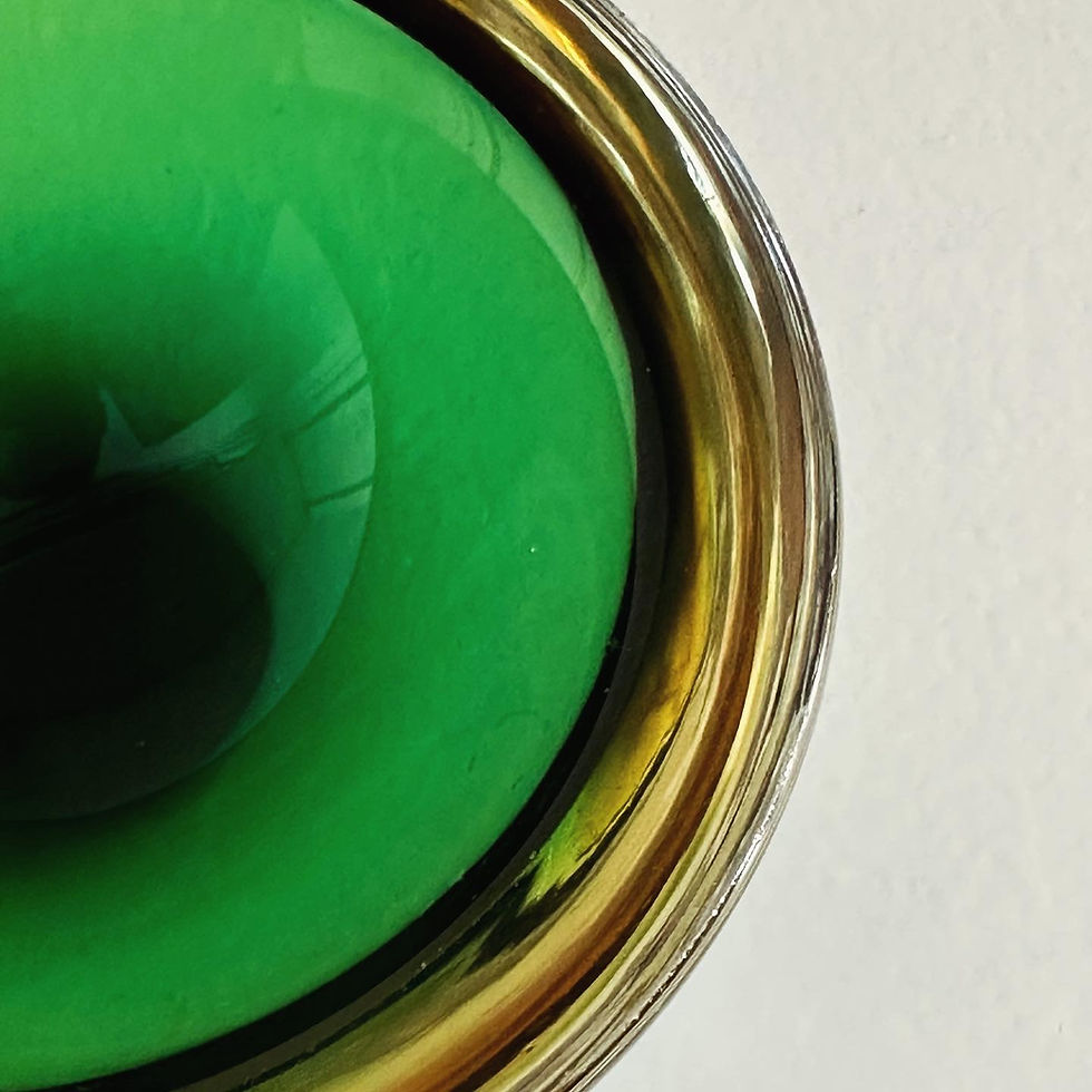 Thumbnail: A Murano Sommerso Green & Yellow Glass Bowl, c.1960