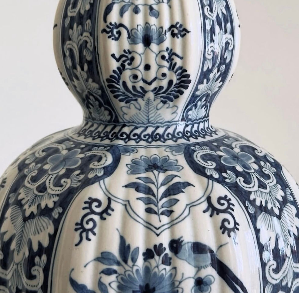 Thumbnail: A Double Gourd Blue & White Delft Pottery Vase Lamp, c.1890