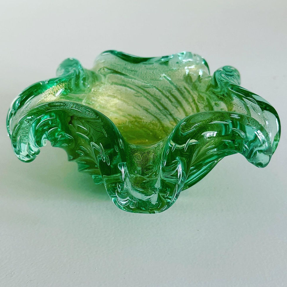 Thumbnail: A Murano Green & Gold Bullicante Glass Bowl, c.1960
