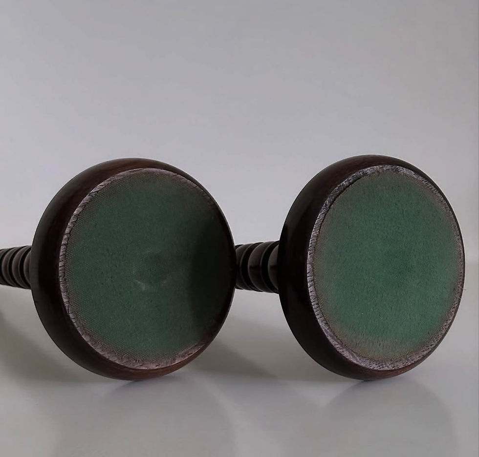 Thumbnail: A Pair of Oak Bobbin Candlesticks, c.1900