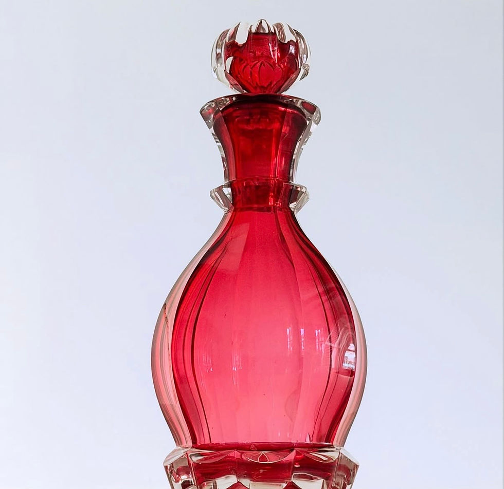 Thumbnail: A Faceted Cranberry Glass Decanter, c.1860