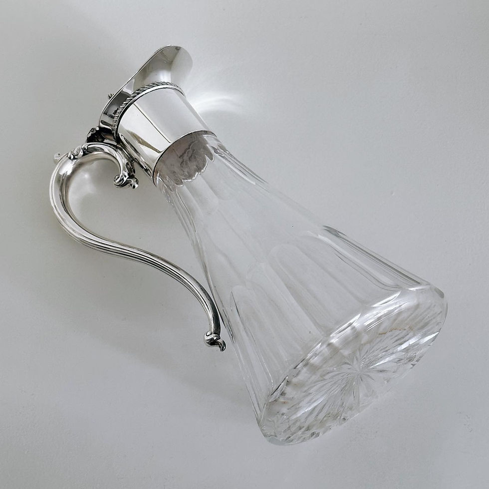 Thumbnail: A Tall Faceted Glass and Silver Plated Claret Jug, c.1910