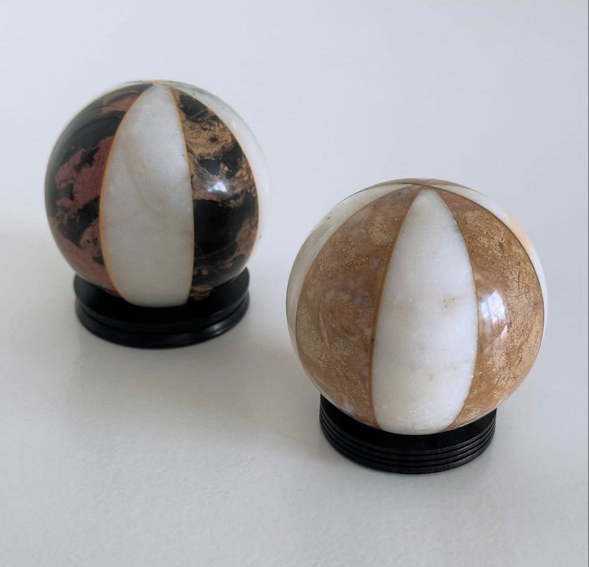 Two Italian Specimen Marble Spheres on Stands, c.1880