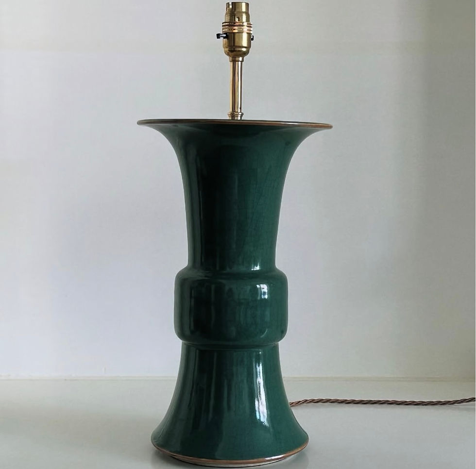 Thumbnail: A Celadon Crackle Glazed Song Hi Shaped Vase Lamp, c.1890