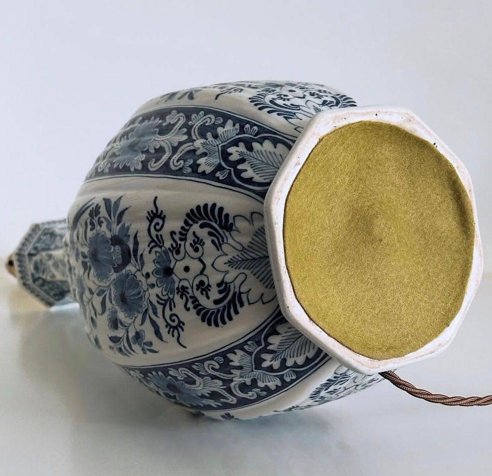 Thumbnail: A Double Gourd Blue & White Delft Pottery Vase Lamp, c.1890