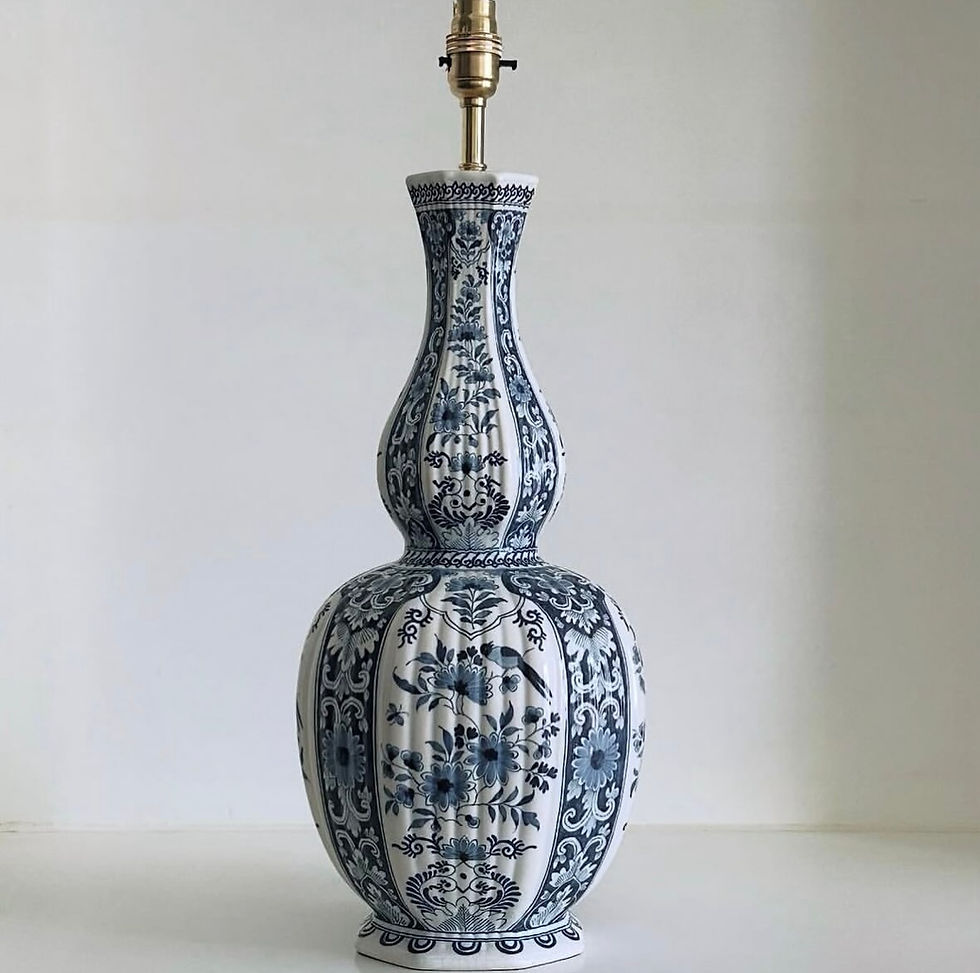 Thumbnail: A Double Gourd Blue & White Delft Pottery Vase Lamp, c.1890