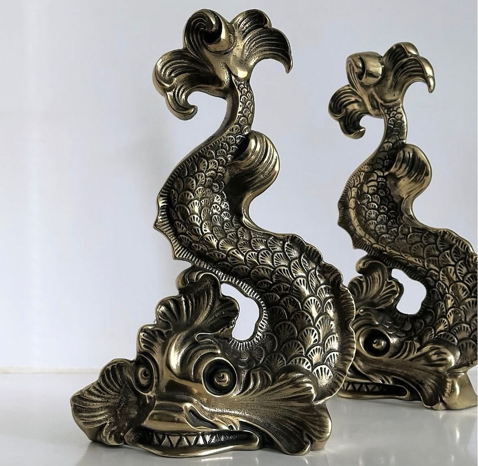 Thumbnail: A Pair of Brass Dolphin Doorstops, c.1900
