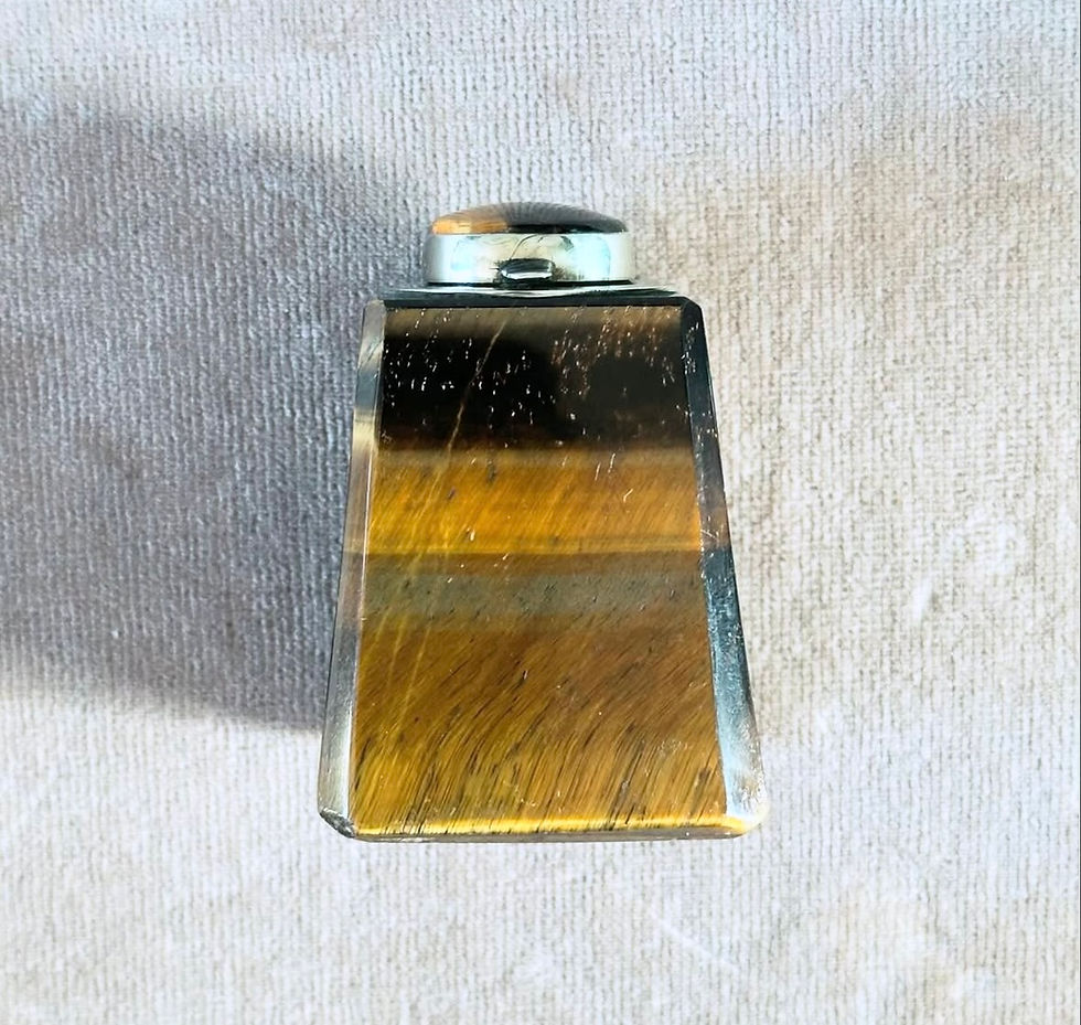 Thumbnail: A Victorian Tiger's Eye and Silver Inkwell, c.1890