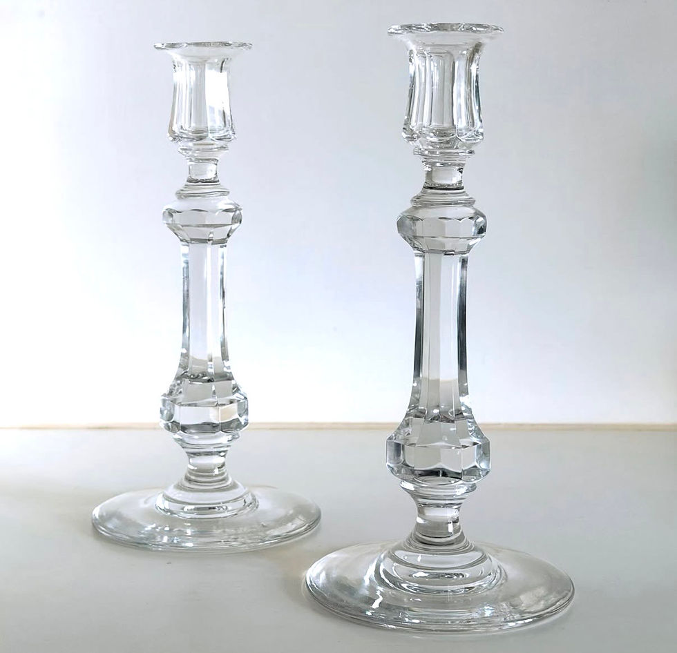 Thumbnail: A Pair of Clear Faceted Crystal Glass Candlesticks, c.1900