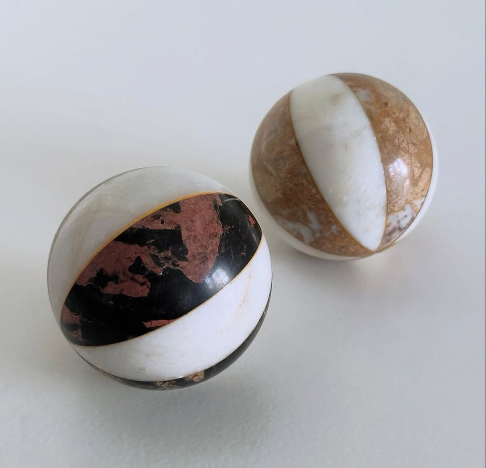 Thumbnail: Two Italian Specimen Marble Spheres on Stands, c.1880