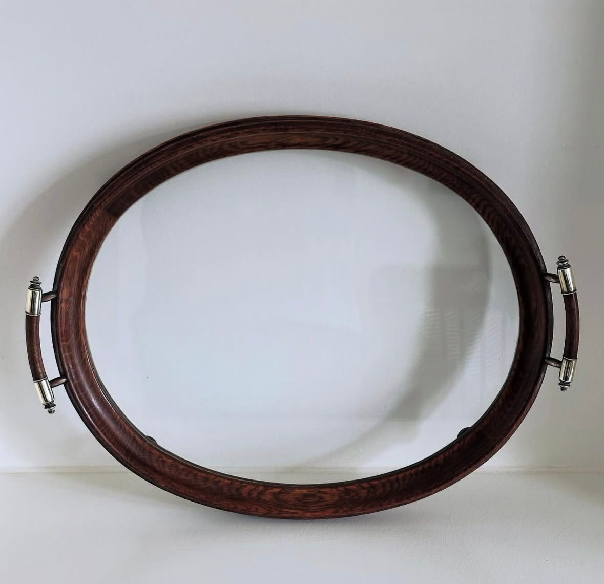An Oval Glass and Oak Tray, c.1900