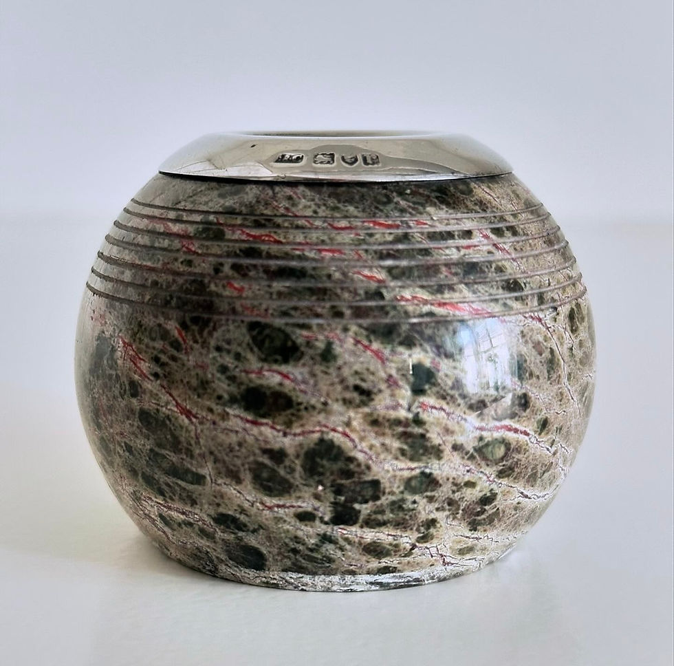Thumbnail: A Silver and Cornish Serpentine Stone Match Striker, London, c.1912