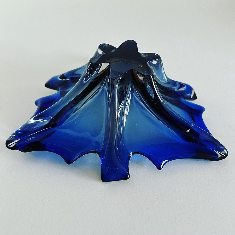 Thumbnail: A Murano Blue and Orange Maple Leaf Glass Bowl