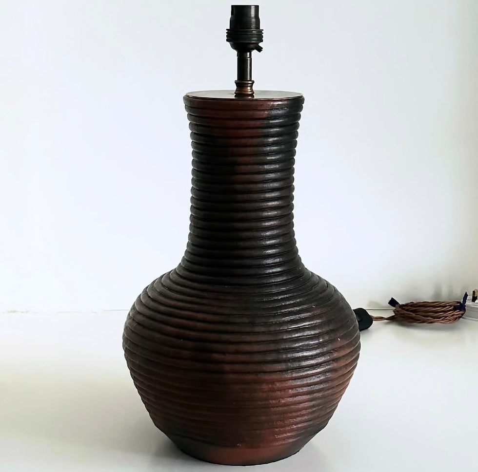 Thumbnail: A Reeded Terracotta Vase Lamp, c.1930