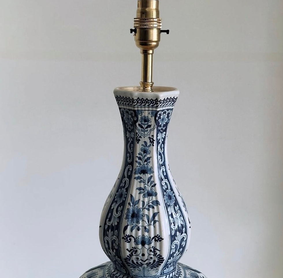 Thumbnail: A Double Gourd Blue & White Delft Pottery Vase Lamp, c.1890