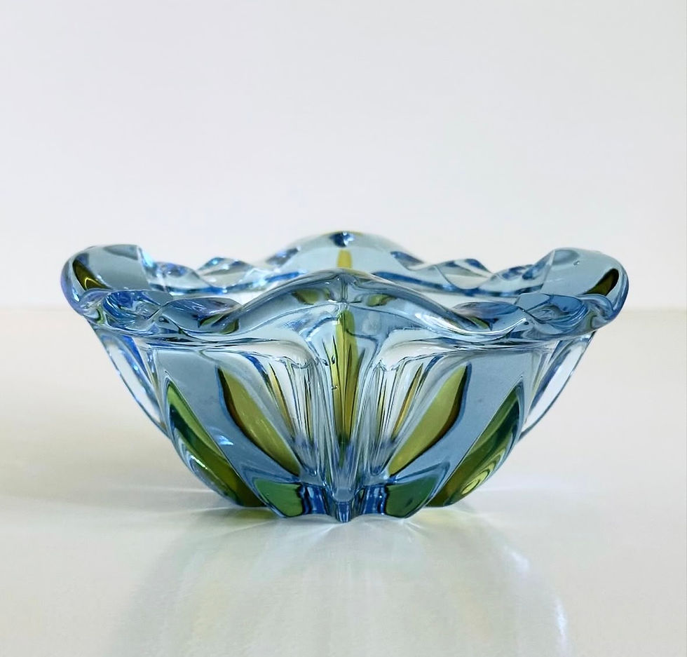 Thumbnail: A Pale Blue, Clear and Yellow Art Glass Bowl, c.1960