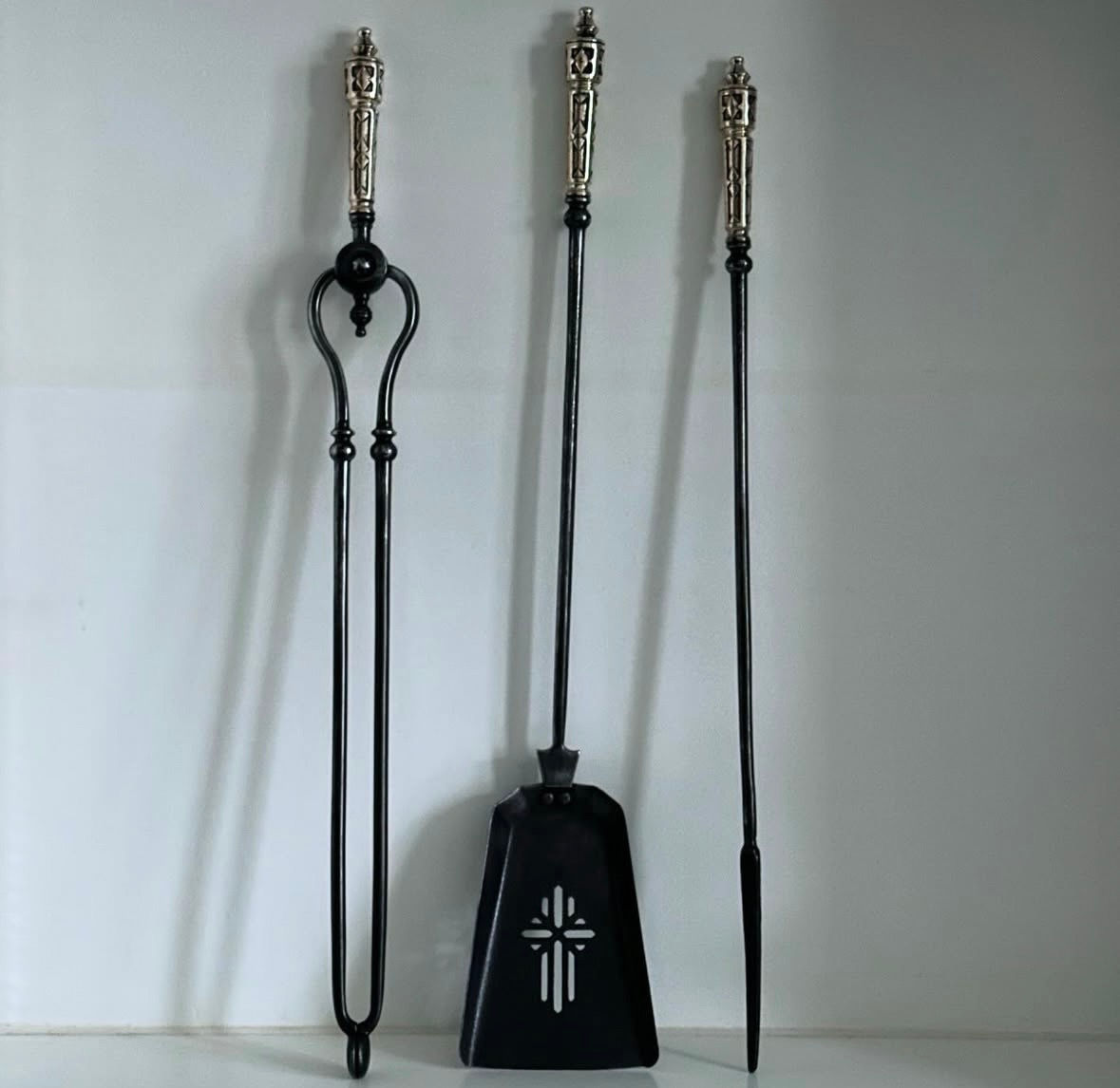 A Set of Three Mid 19th Century Steel and Brass Fire Tools, c.1860