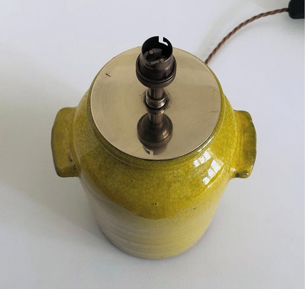 Thumbnail: A Mustard Yellow Crackle Glazed Pottery Vase Lamp, c.1930