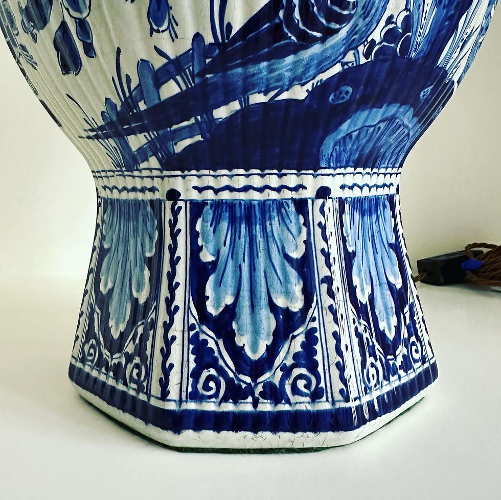 Thumbnail: A Large Blue & White Delft Vase Lamp of Ribbed Baluster Form, c.1800