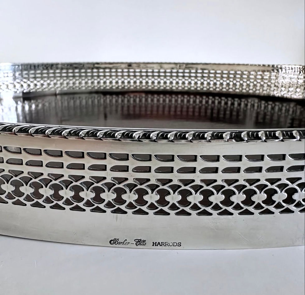 Thumbnail: An Oval Silver Plated and Mahogany Gallery Tray by Harrods, c.1960
