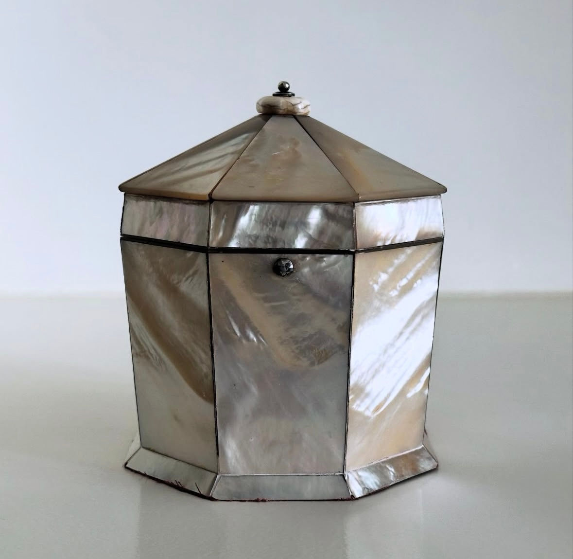 A Victorian Octagonal Shaped Mother-of-Pearl Tea Caddy, c.1880