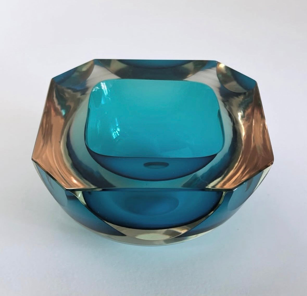 A Murano Sommerso Turquoise and Rose Pink Glass Bowl, c.1960