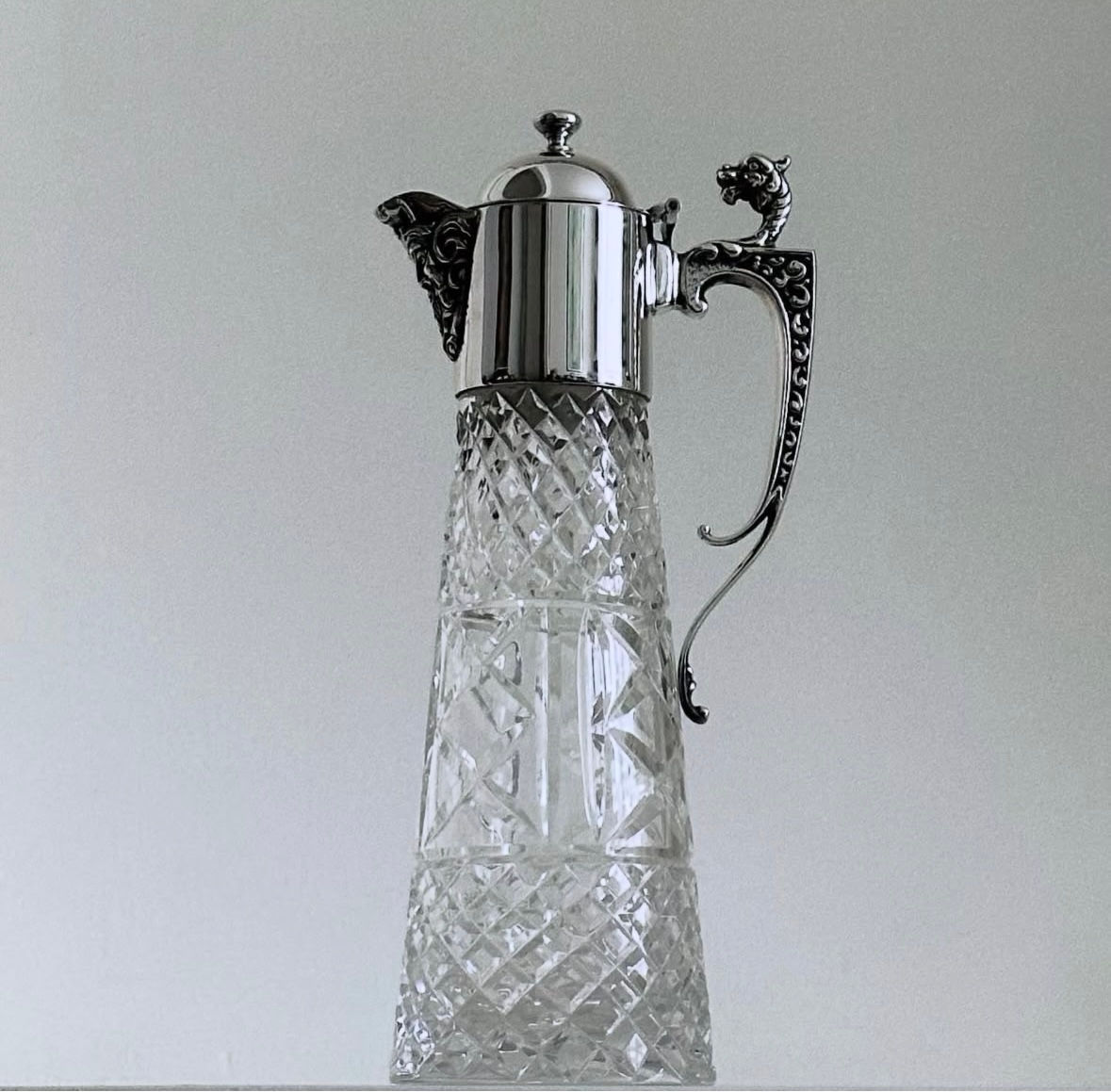 An Unusual Victorian Bacchus Mask and Crystal Glass Claret Jug, c.1880