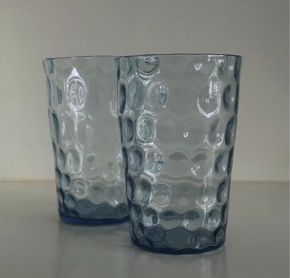 Thumbnail: A Pair of Pale Blue Dimple Glass Vases by Whitefriars, c.1950