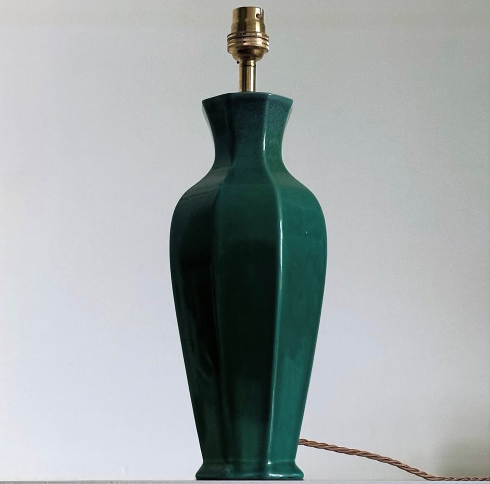 Thumbnail: An Octagonal-Shaped Green Glazed Pottery Vase Lamp, c.1930