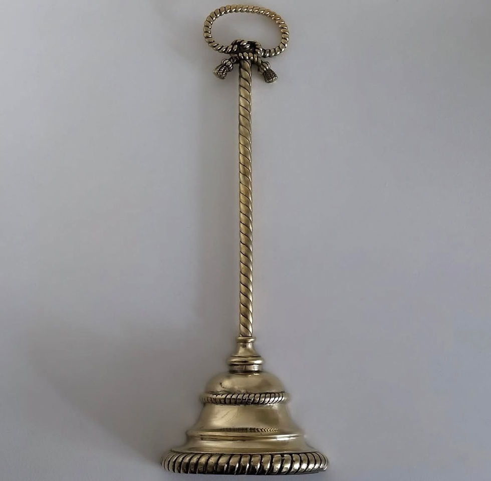 Thumbnail: A Tall Brass Bell-Shaped Doorstop with Rope Twist Handle, c.1870