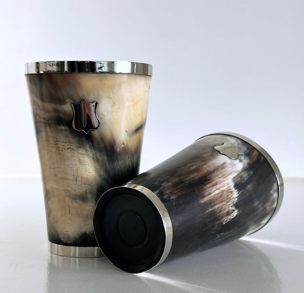Thumbnail: A Pair of Horn and Silver Plated Beakers, c.1870