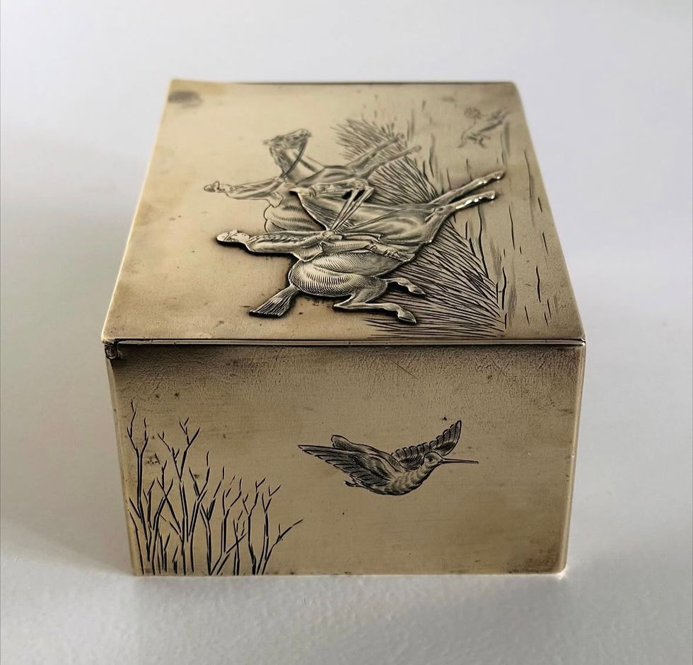 Thumbnail: A Deco Period Brass Box with Embossed and Engraved Hunting Scenes, c.1920