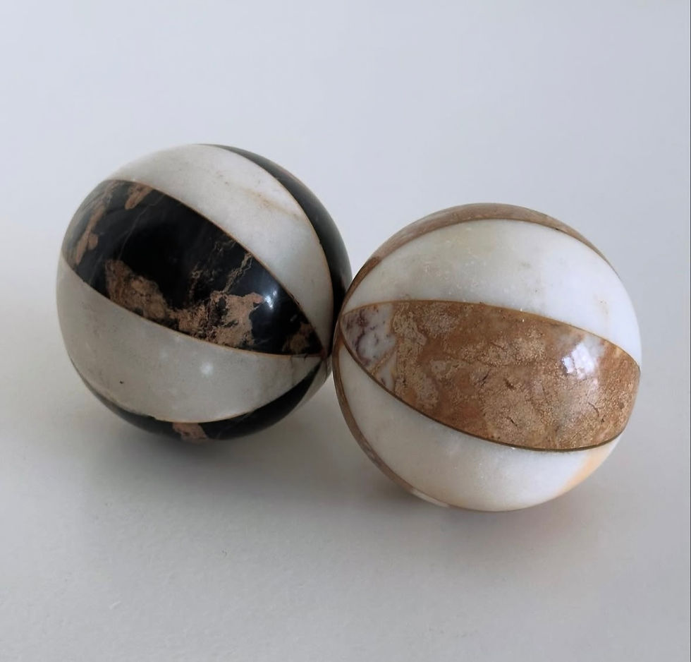 Thumbnail: Two Italian Specimen Marble Spheres on Stands, c.1880