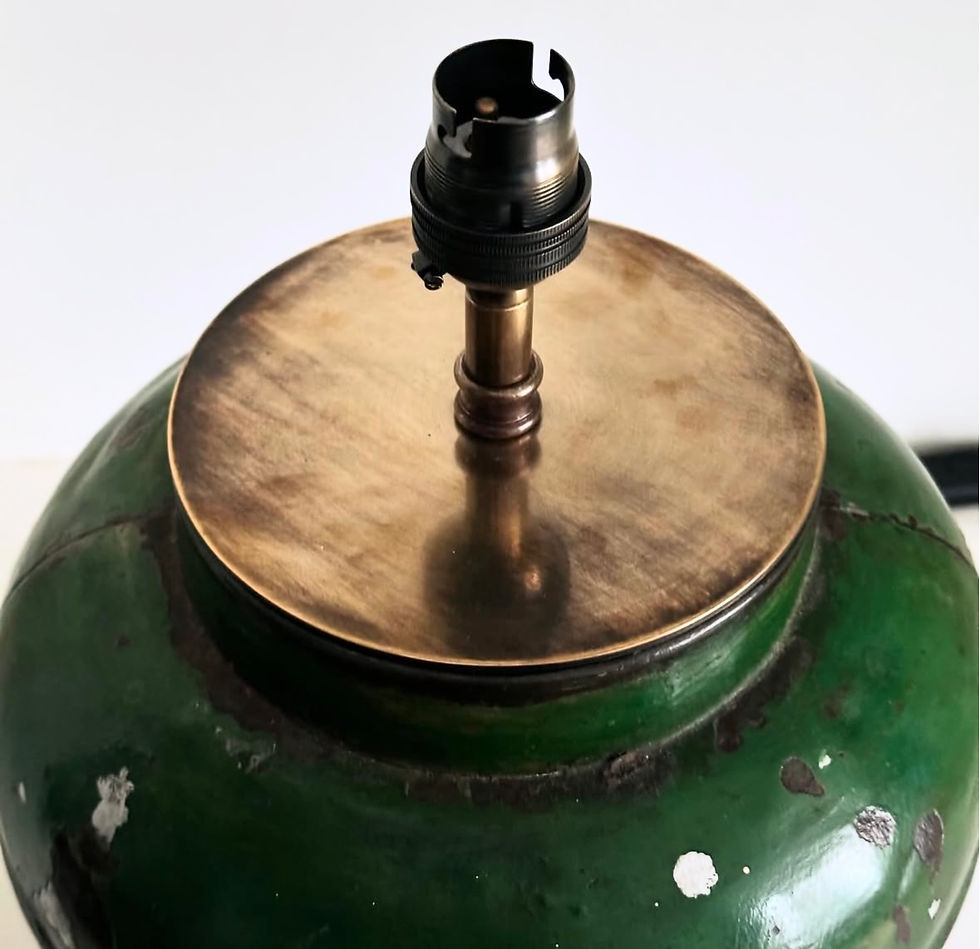 Thumbnail: A Victorian Green Tole Tea Canister Lamp No.11, c.1870